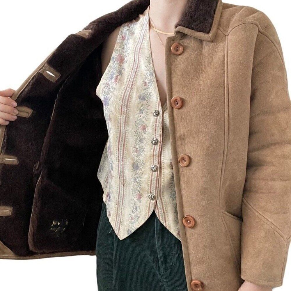 Vintage Womens Brown Shearling Western Bohemian Winter Jacket Made in Ireland - Picture 3 of 8